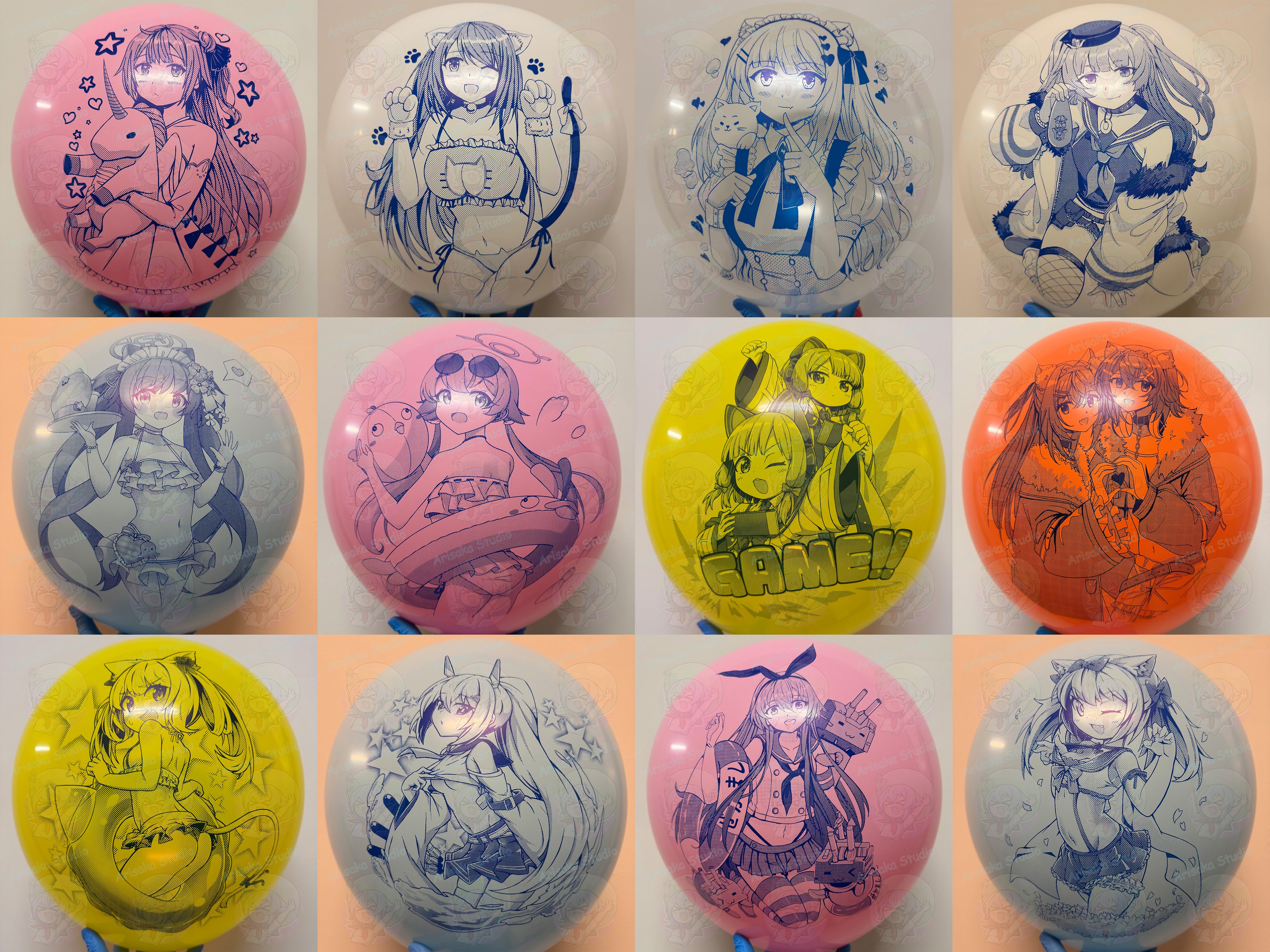 Custom Anime Printed Latex Balloons 24-Inch – Pack of 3, Assorted Colors | Arisaka Studio AX Series